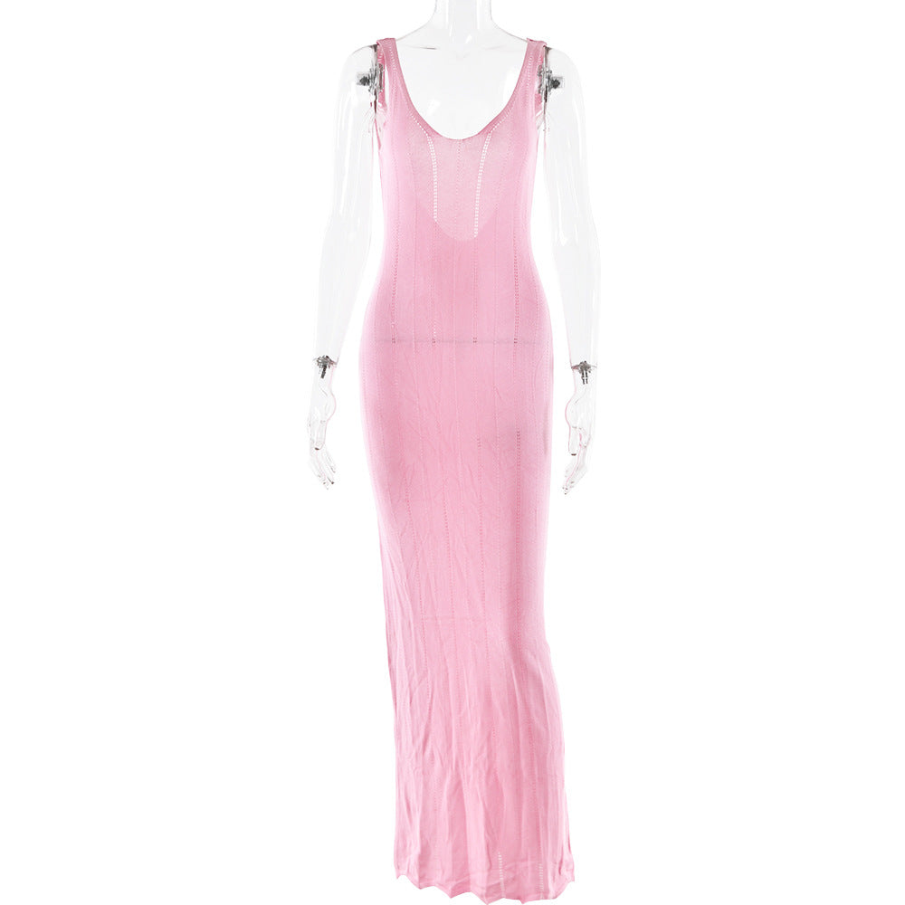 Knitted Sleeveless Sling Dress Backless Dress