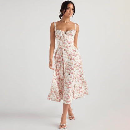Dress Slim Fit Slit Floral Hollow Out Hollow Out Cutout Backless Strap Dress