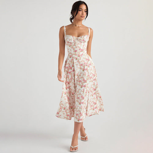 Dress Slim Fit Slit Floral Hollow Out Hollow Out Cutout Backless Strap Dress