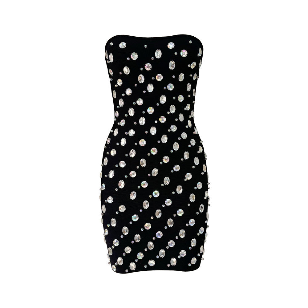 Heavy Industry Light Luxury Rhinestone Tube Top Bandage Dress Ladies Party Dress Dress Short
