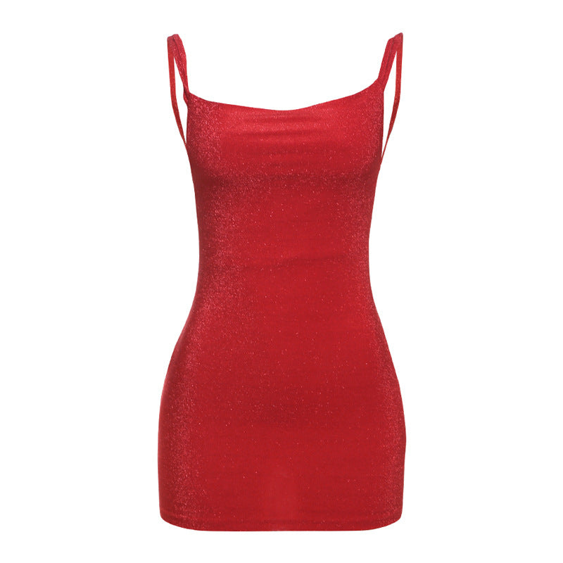 Lacing Backless Solid Color Ruffle Hip Slim Fit Dress