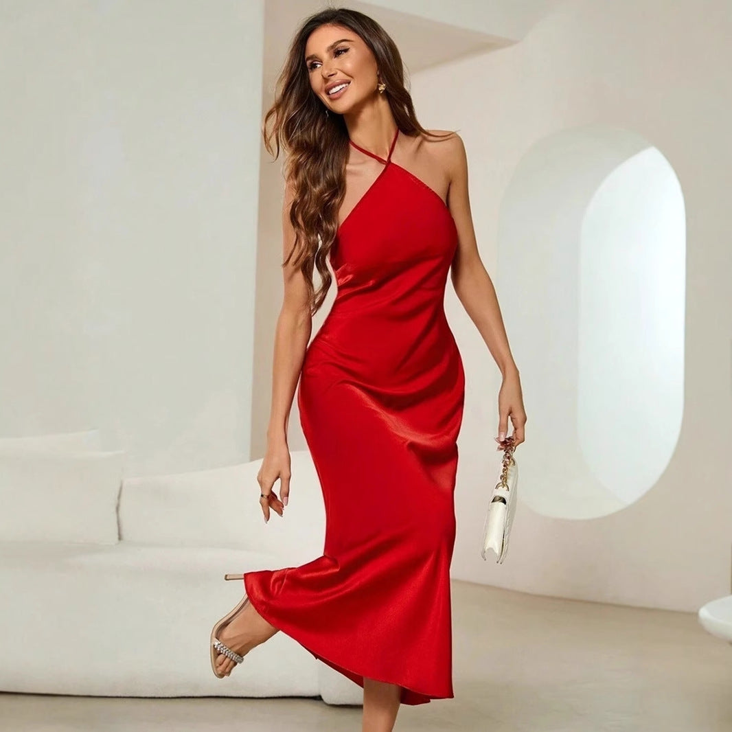 Evening Dress Satin Strap Maxi Dress