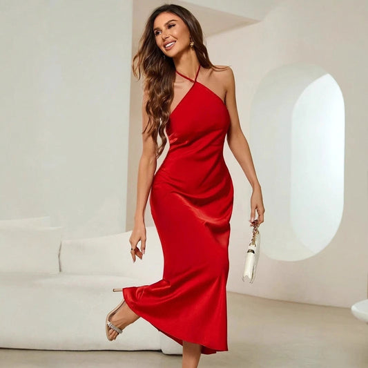 Evening Dress Satin Strap Maxi Dress