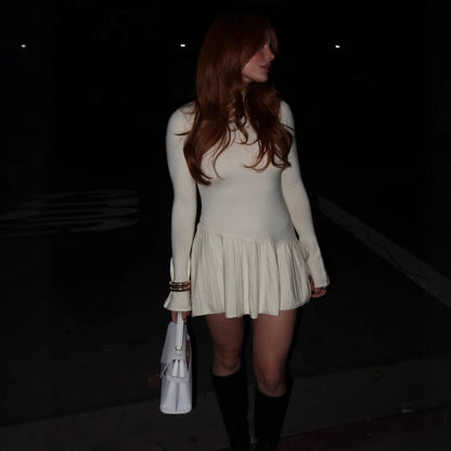 Fall Half Turtleneck Long Sleeve Knitted Dress High Waist Slim Umbrella for