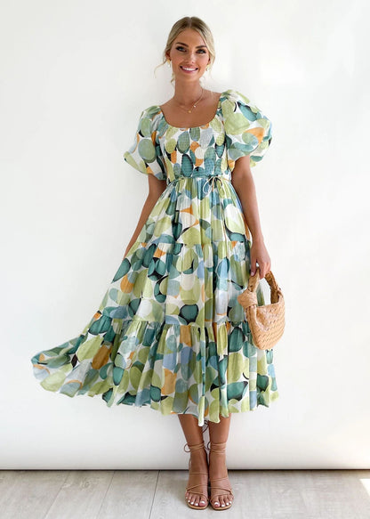 Holiday Slim Fit Backless Large Swing Dress off-Neck Printed Dress Summer