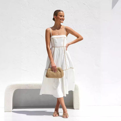 Fresh Sweet Line Dress Mid Length Small Sling Dress