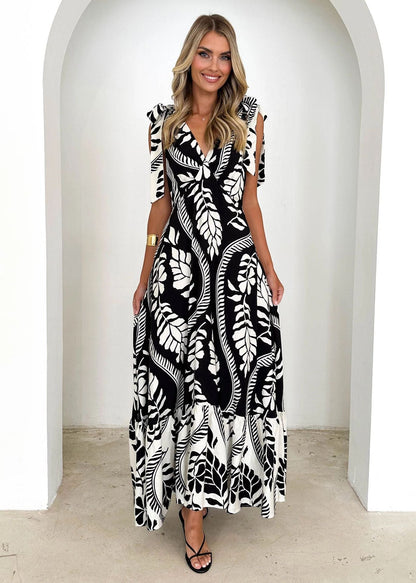 Maxi Dress V neck Sleeveless Printed Dress