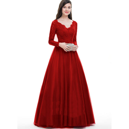 Mesh Lace Long Sleeve Wedding Bridal Gown Dress Evening Maxi Dress