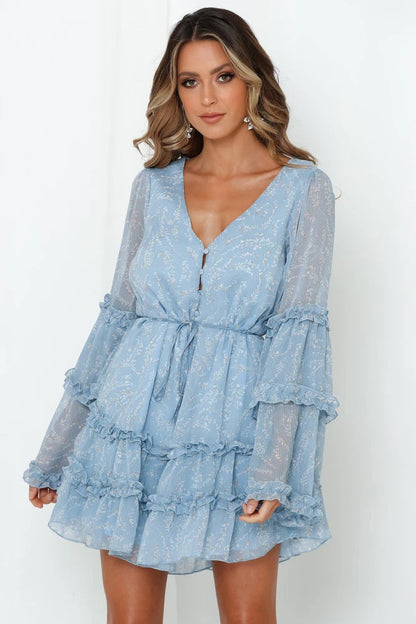 Lace Lace-up Waist Trimming Short Chiffon Dress