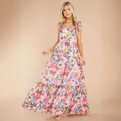 Elegant off Neck Floral Strap Dress
