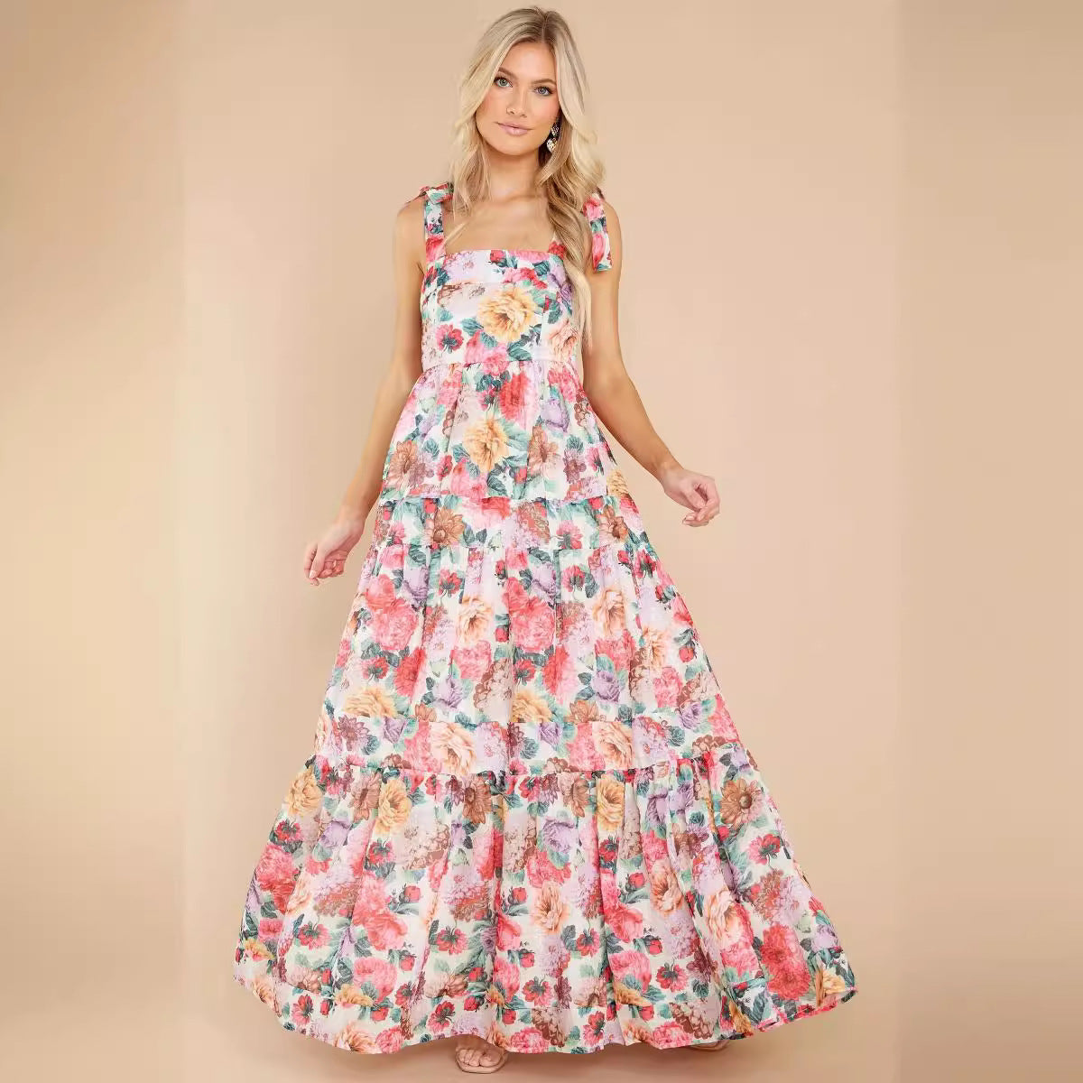 Elegant off Neck Floral Strap Dress