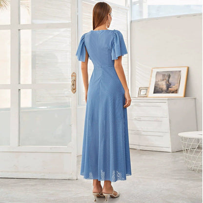 Elegant V neck Stitching Lace Sleeve Dress
