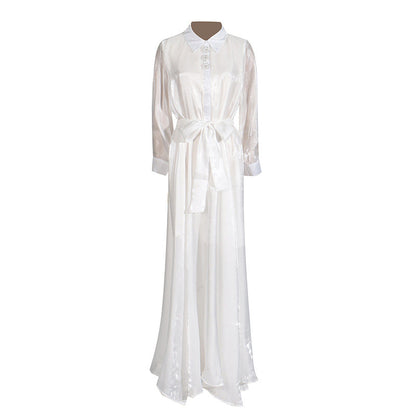 GracefulCasual Dress  Polo Collar Gilding Glossy Waist Tight Maxi
