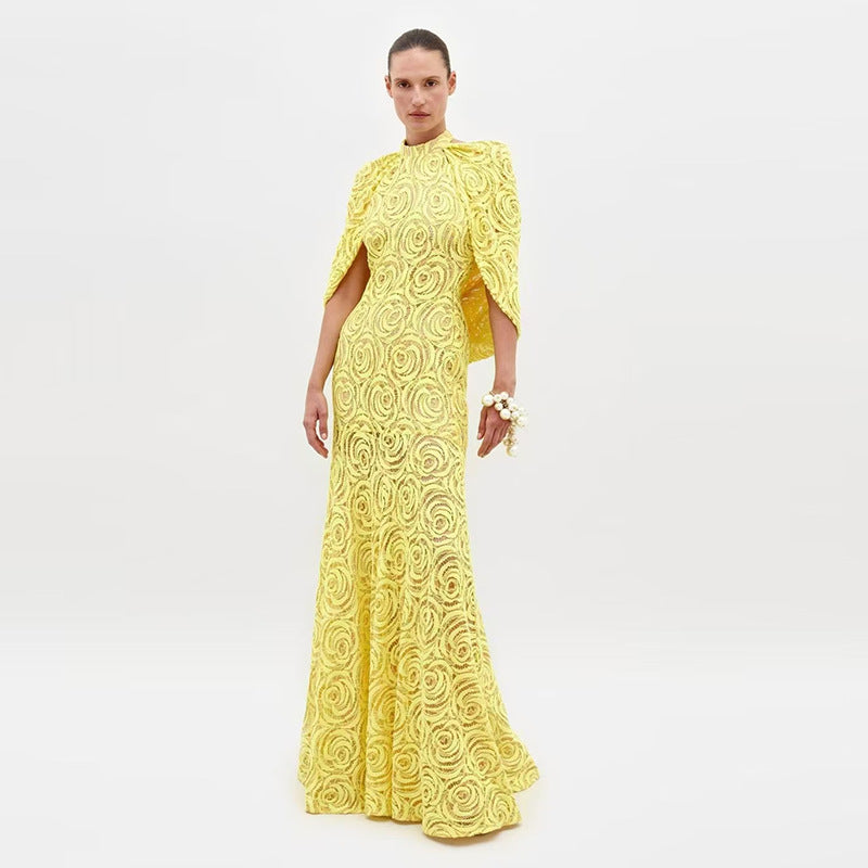GracefulElegant Dress  Light Luxury Embroidered Chic Transparent Shawl Dress for