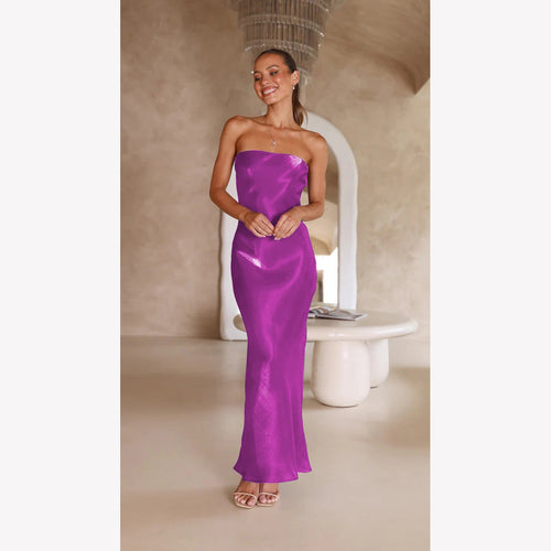 Bright Silk Bandeau Maxi Dress