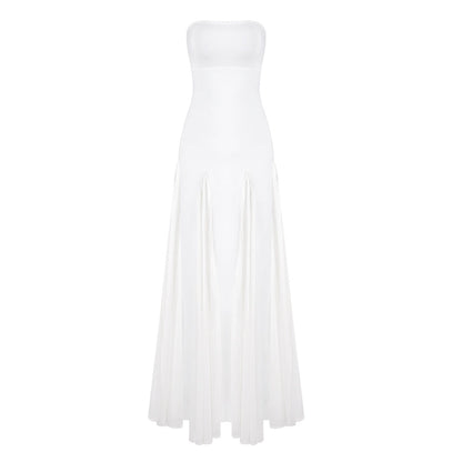 Long Dress Socialite Slim Tube Top Bandage Mesh Stitching Swing Dress