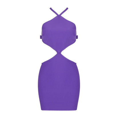 Irregular Asymmetric Halter Cross Hollow Out Cutout Backless Dress