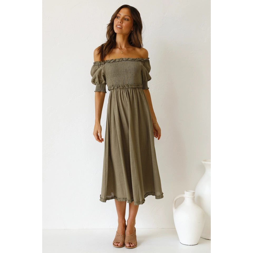 Lace Fresh Sweet Solid Color Mid-Length Dress