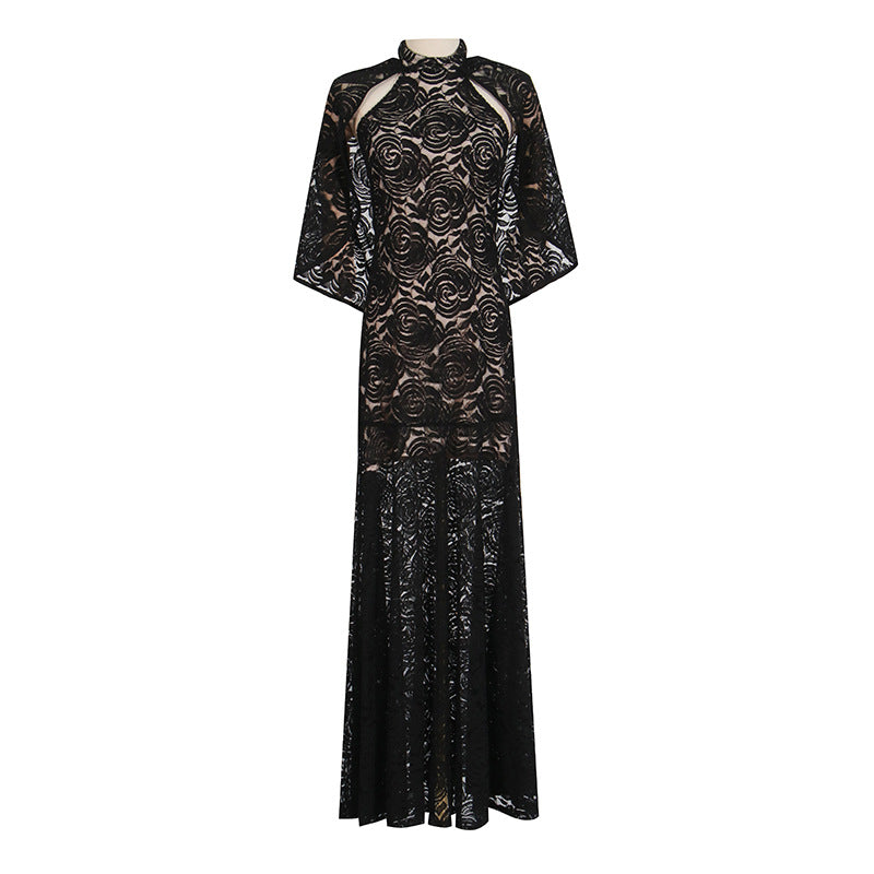 GracefulElegant Dress  Light Luxury Embroidered Chic Transparent Shawl Dress for