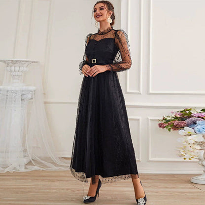 Fall Lace Maxi Dress Party Gathering Evening Dress