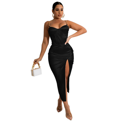 Irregular Asymmetric Solid Color Mid Length Dress