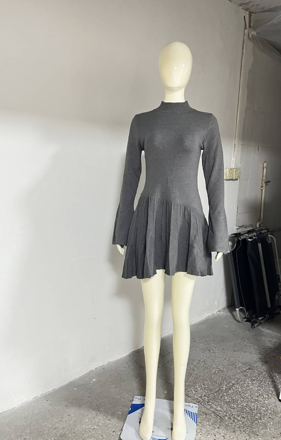 Fall Half Turtleneck Long Sleeve Knitted Dress High Waist Slim Umbrella for