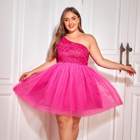 Export Waist Slimming High Grade Elegant Pettiskirt Oblique Shoulder Evening Dress