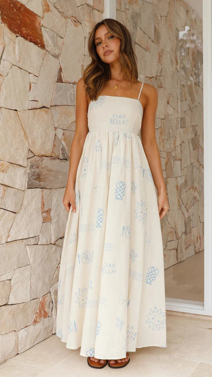 Fresh Printed Personalized Back Cutout Sling Dress