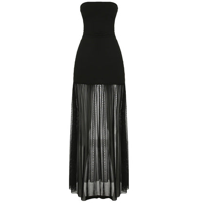 Graceful Tube Top Dress Chest Wrapped Strapless Vacation Hip Wrapped Mesh Split Dress