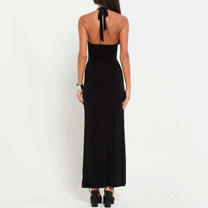 Metal Butterfly Cutout Halter Dress