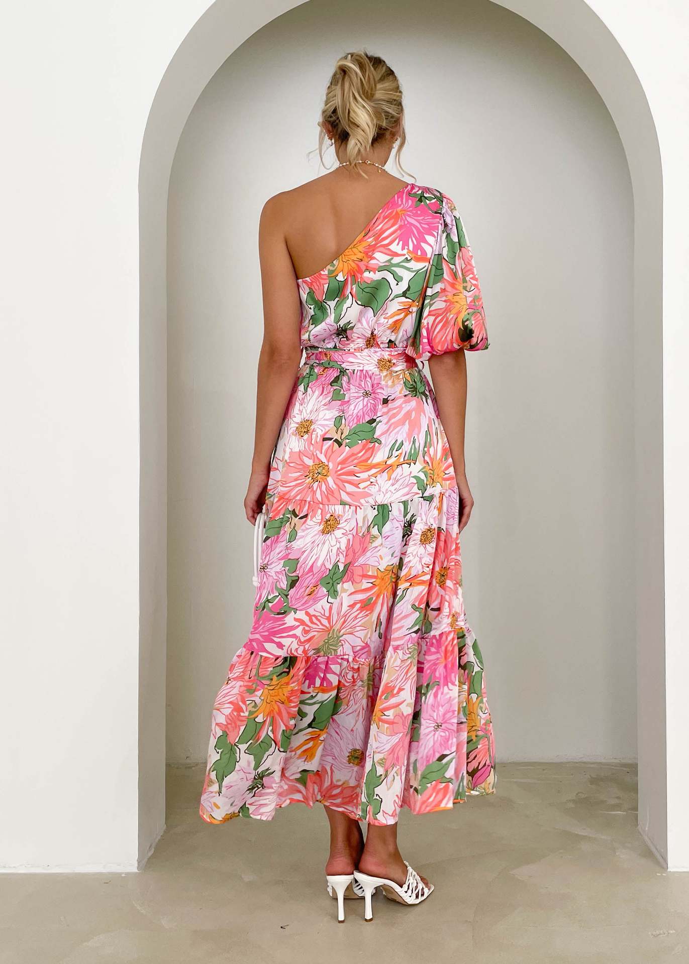 Maxi Dress Printed Elegant Holiday Long Large Hem Dress for