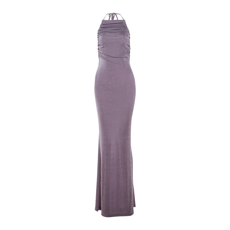 French Lightly Mature Backless Maxi Dress Elegant Tied Slim Fit Dress