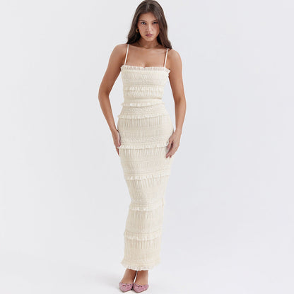 High Elastic Sequin Lace Slim Fit Backless Maxi Dress Cami Dress