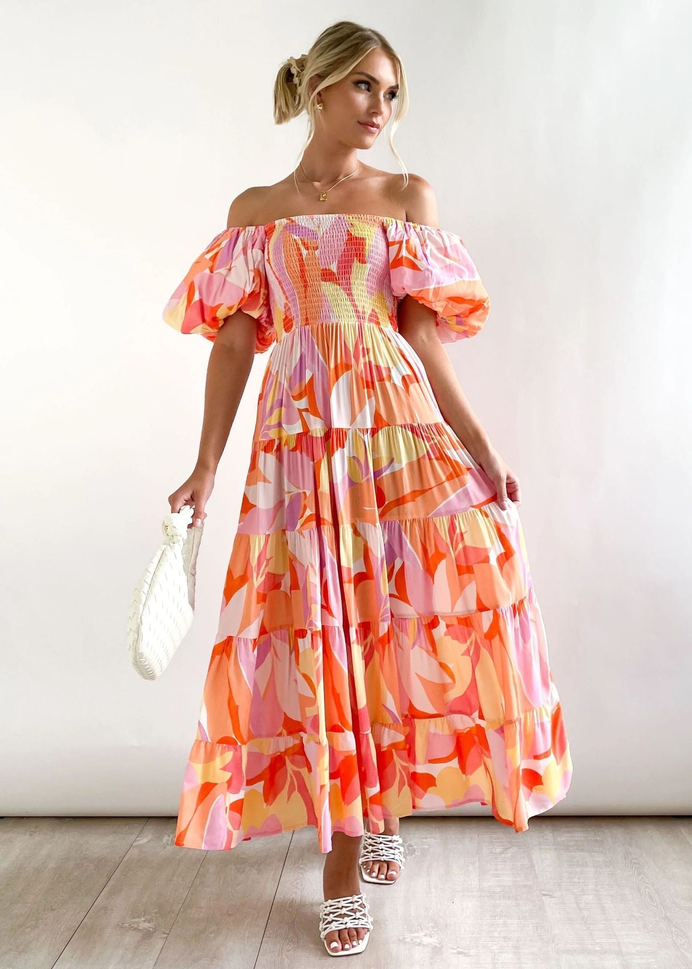 Holiday Slim Fit Backless Large Swing Dress off-Neck Printed Dress Summer
