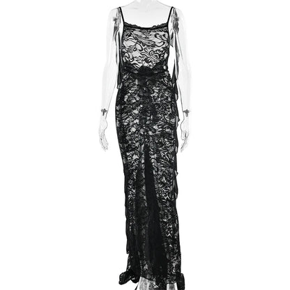 Lace Patchwork Backless Trailing Long Dress