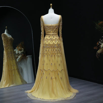 Crystal Beading Evening Dress with Cape Sleeve Customized