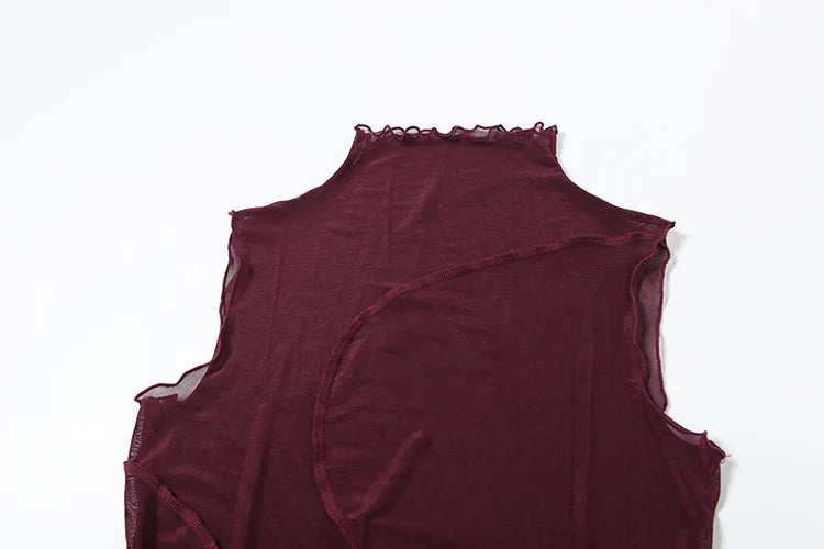 Mesh Sheer Sleeveless Stand Collar Maxi Dress