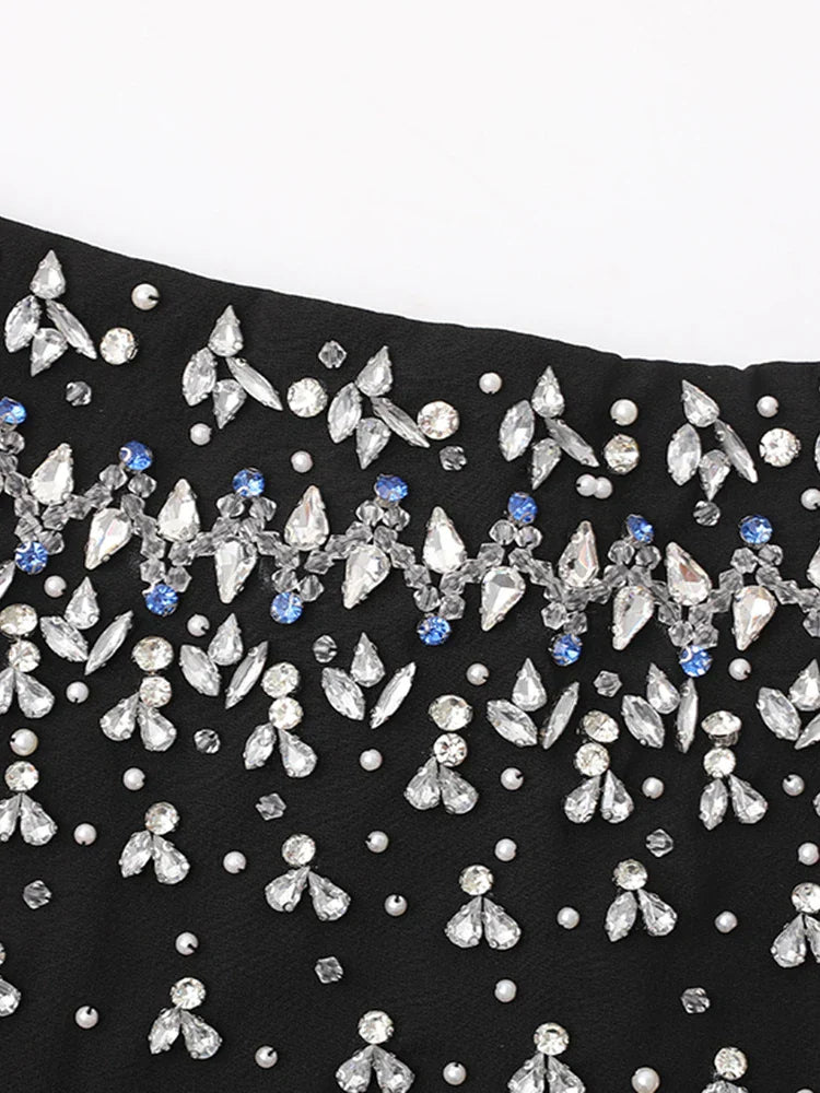 Diamonds Black Crystal Pearl Mini | Midi Dress