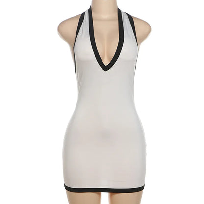 Contrast Open Back Halter Neck Mini Dress