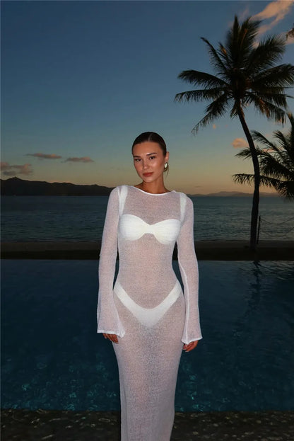 Hollow Backless Solid Knitted Dress