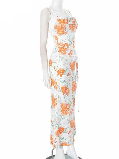 Floral Print Spaghetti Strap Long Dress