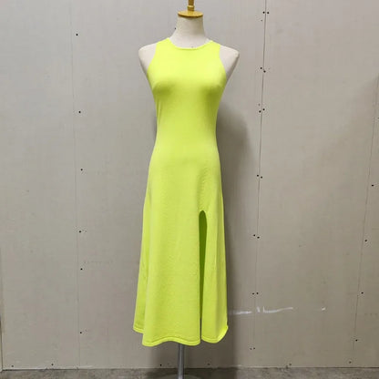 Knit Slit Solid High Waisted Vacation Dresses