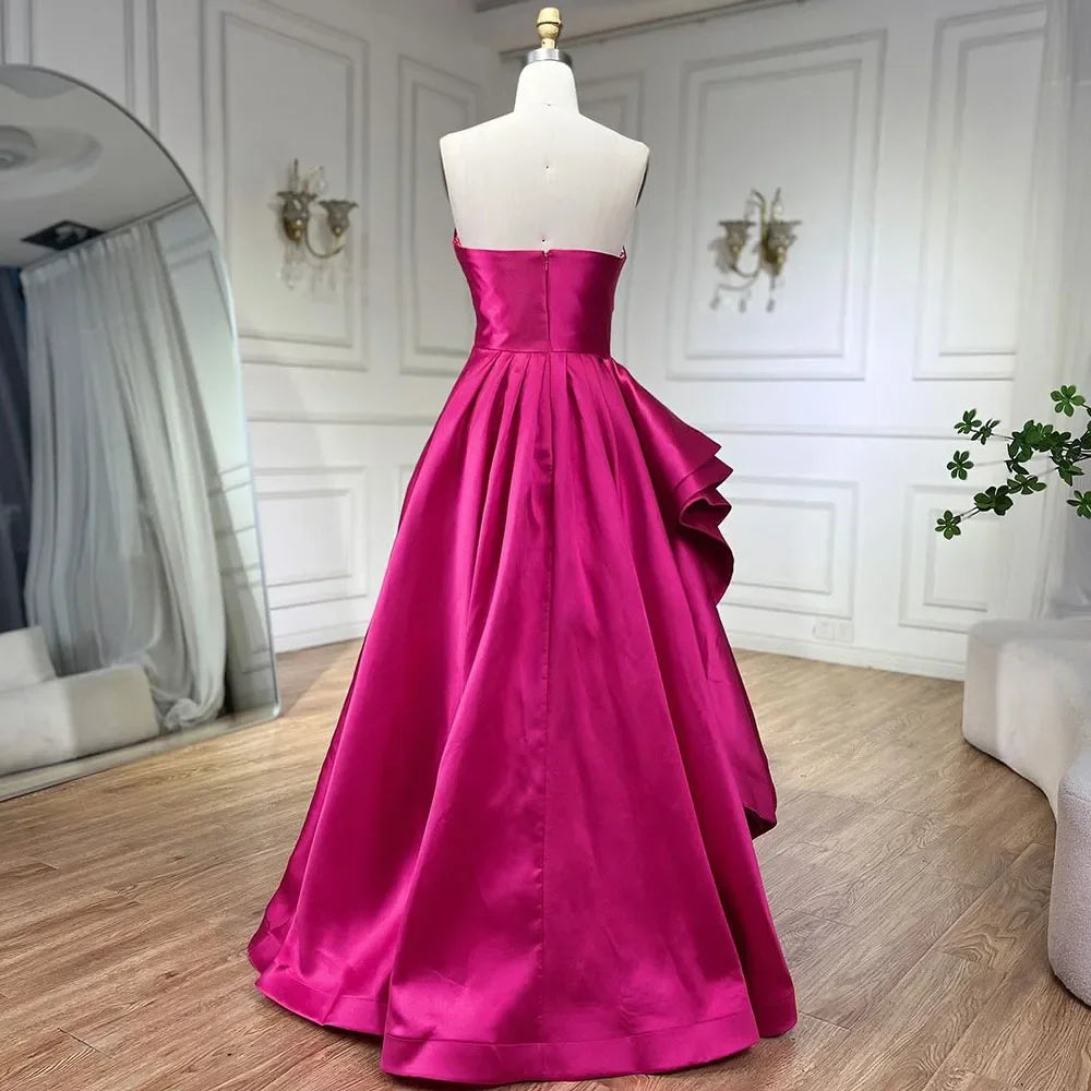 Fuchsia Satin Strapless Evening Prom Dress