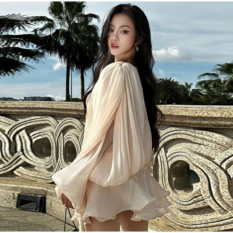 Elegant V-Neck Lace-Up  Summer Style Mini Dress