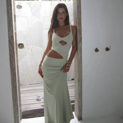 Hollow Out Spaghetti Strap Backless Long Dress