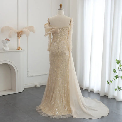 Crystal Mermaid Evening Gown with Overskirt