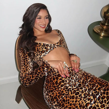 Leopard Print Hollow Out Long Dress