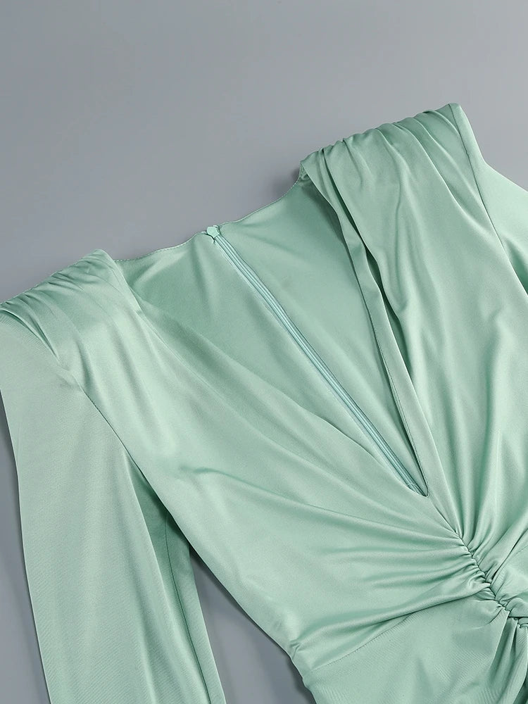 Folds Design Long Sleeve Pleated Maxi Dress
