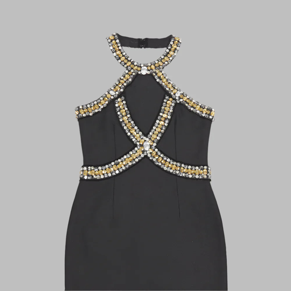 Diamond Knee Length Black Bandage Dress