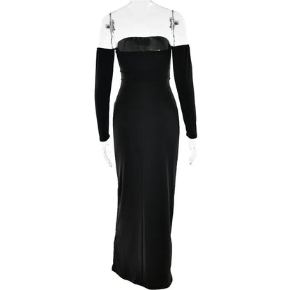 Metal Buckle Off-shoulder Backless Long Dress